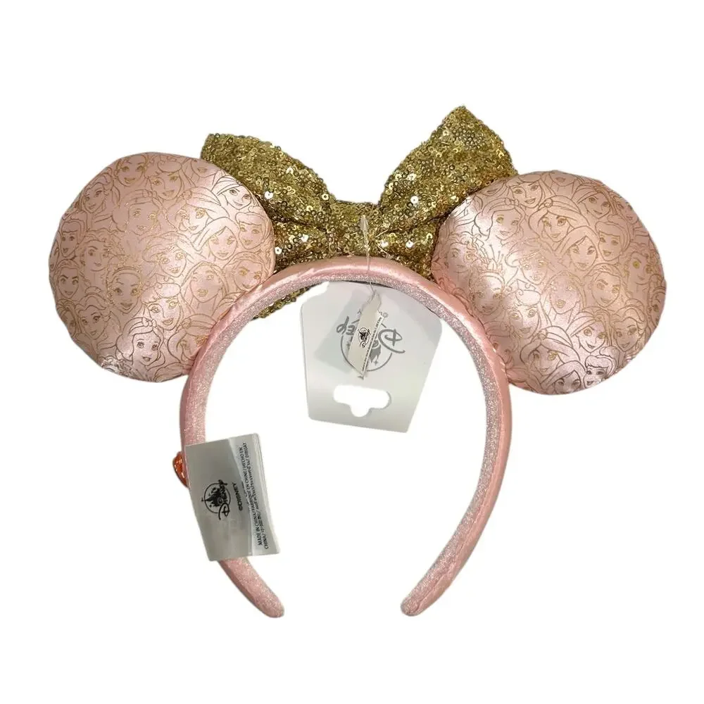 Disney Parks, NWT Minnie Mouse Ears Princess Headband, Pink, Gold Bow, One-Size